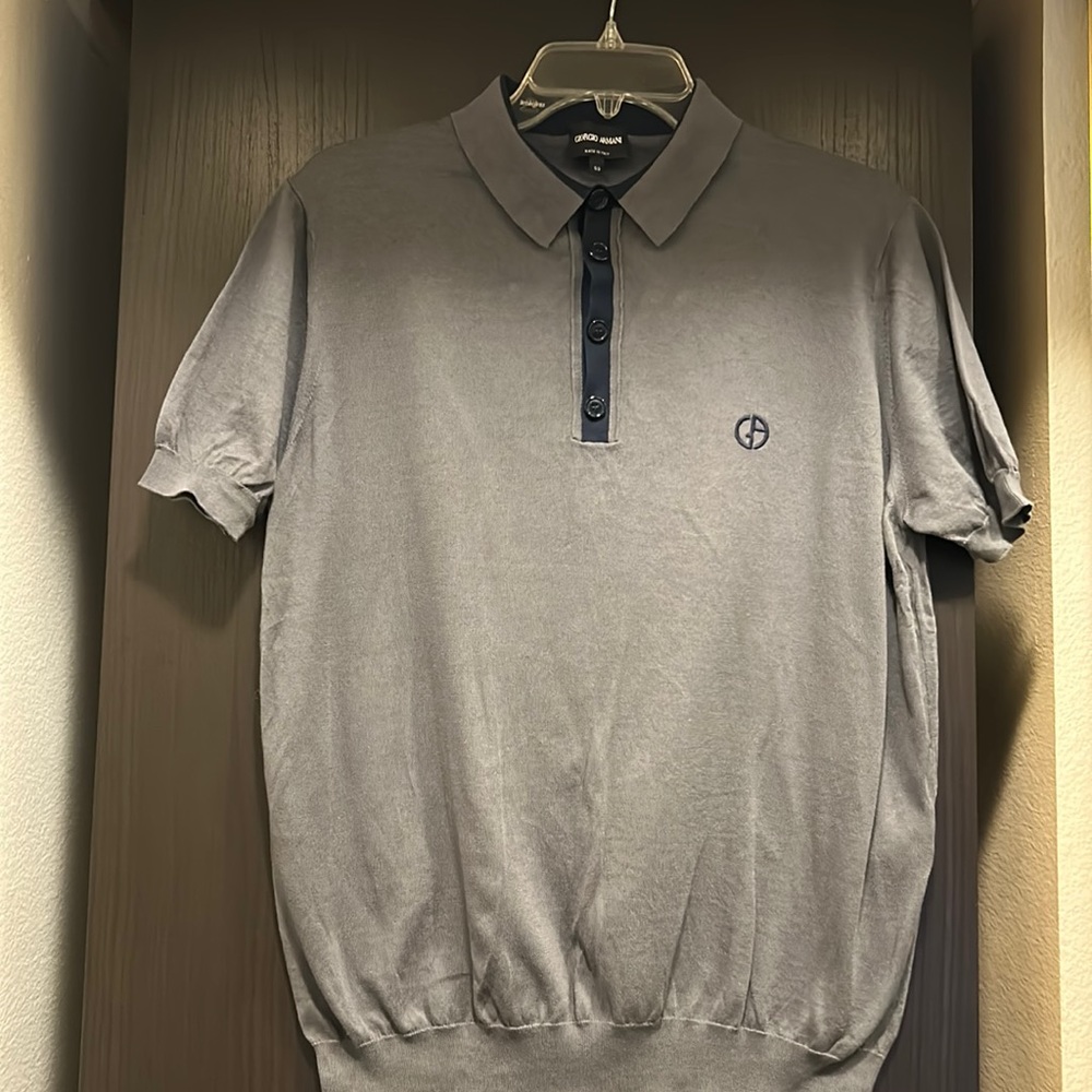 Giorgio Armani authentic men’s knit polo shirt with logo made in Italy
